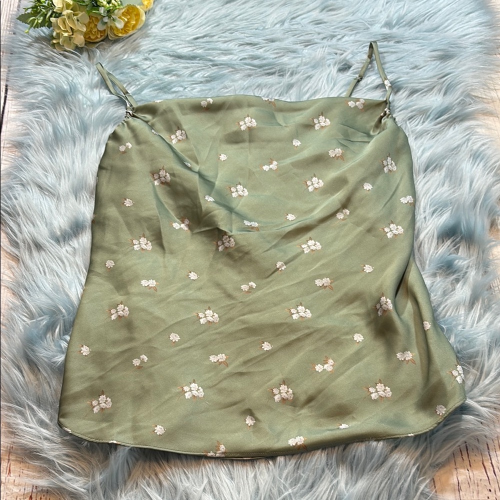 Aritzia Green Floral Tank Top